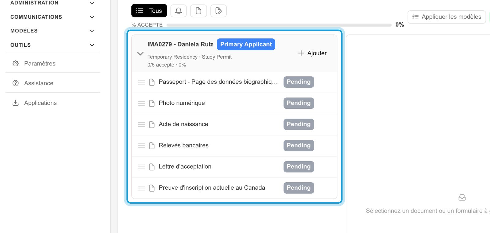2. La liste de documents