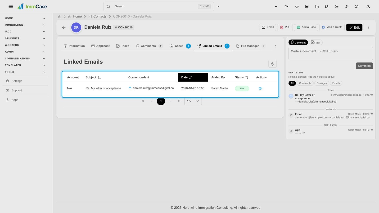 10. On the client’s record